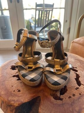 Gold Burberry Wedges